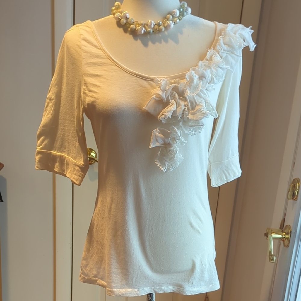 Anthropologie 💯 Cotton Off-White Ruffle Detail Blouse